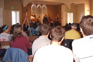 crowd watching Bald Hill Band